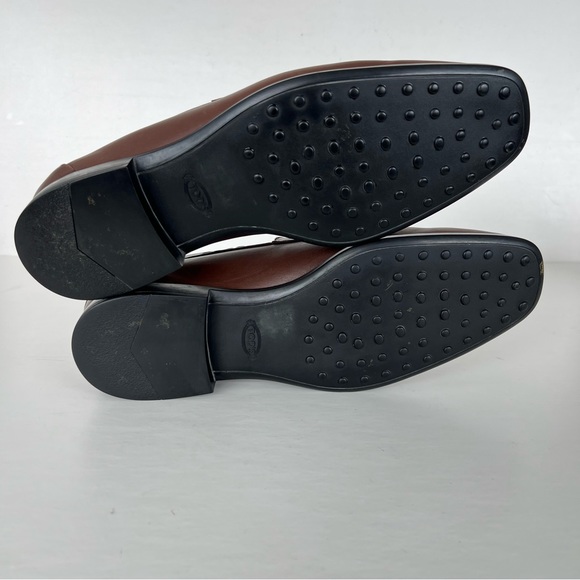 TOD’s Men Brown CrissCross Band Leather w Side Bars ClassIc Penny Loafer Sz 10 - Picture 8 of 15